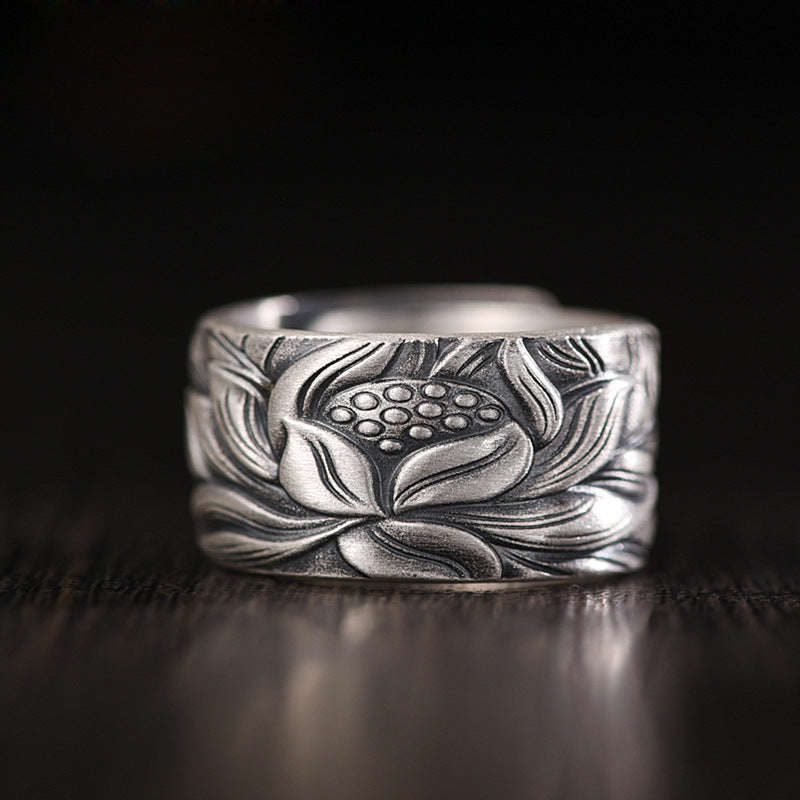 Wholesale Thai Silver Lotus Vintage Heart Sutra Ring